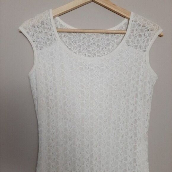 DONNA White Lace Stretchy Knee Length Midi Dress Sz M - Picture 3 of 10